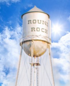 Round Rock water tower in downtown Round Rock, TX